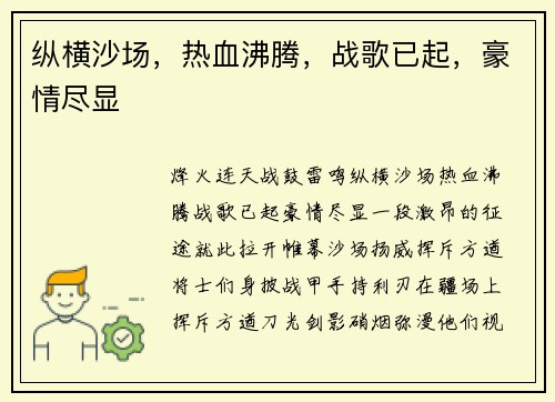 纵横沙场，热血沸腾，战歌已起，豪情尽显